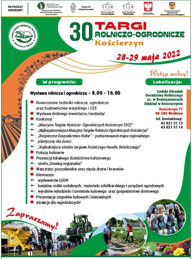 30 targi rolniczo ogrodnicze Kościerzyn plakat z informacjami co zaplanowane jest w programie  