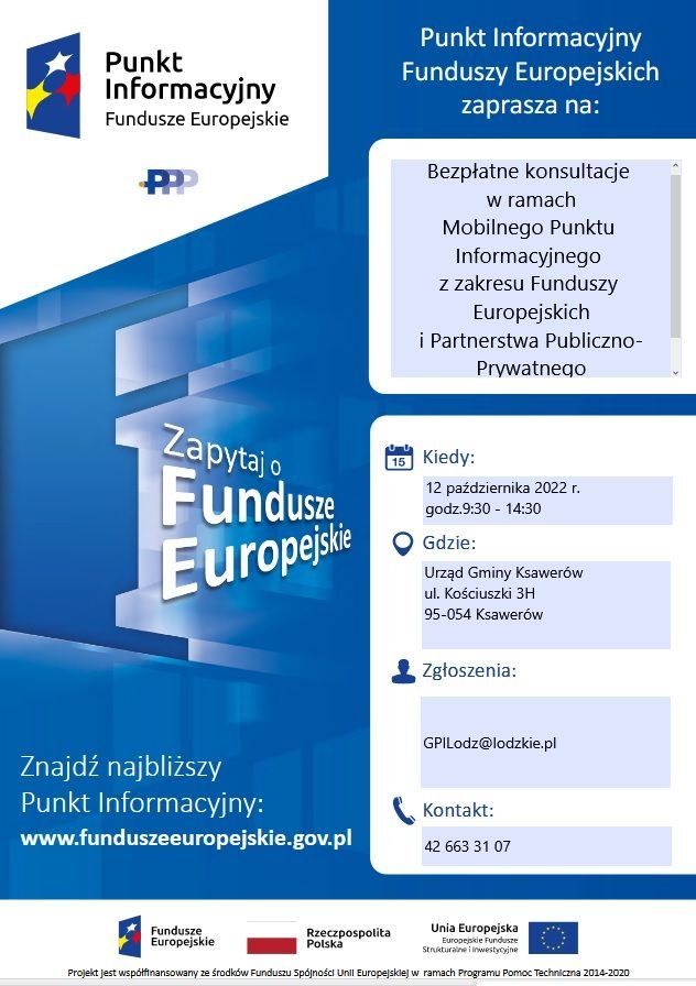 Punkt informacyjny fundusze europejskie u Urzędzie Gminy Ksawerów.