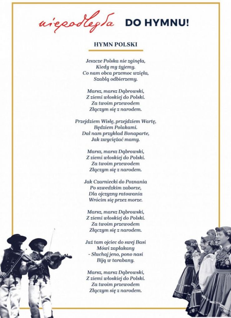 Grafika przedstawiająca treść hymnu polski